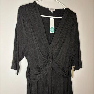 KIYONNA STITCH FIX NEW Kindra Dress Womens 1X Grey Faux Wrap Detail Stretch